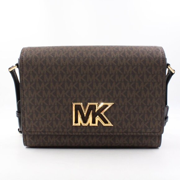 NWT Michael Kors Mimi Medium Logo Messenger Bag in Brown Coated Canvas - Picture 1 of 12